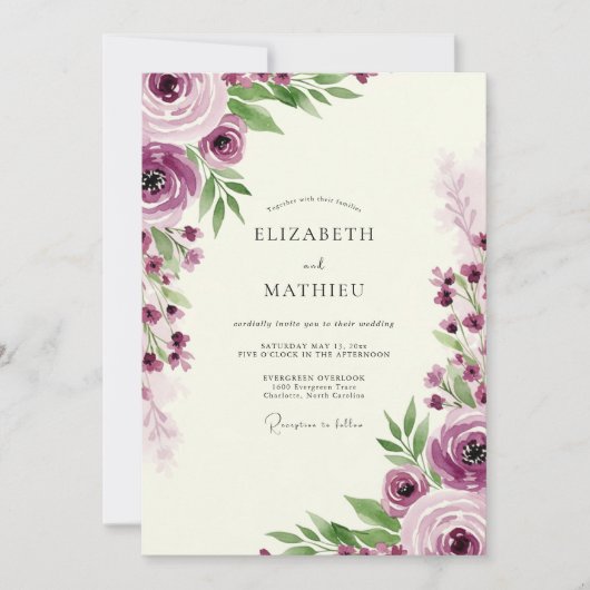 Plum Enchanting Romantic Wedding Kaart (Voorkant)