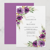 Plum Ethereal Flora Wedding Kaart (Voorkant / Achterkant)