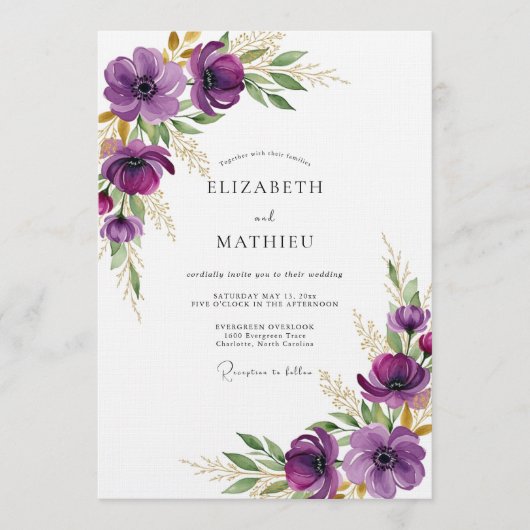 Plum Ethereal Flora Wedding Kaart (Voorkant)