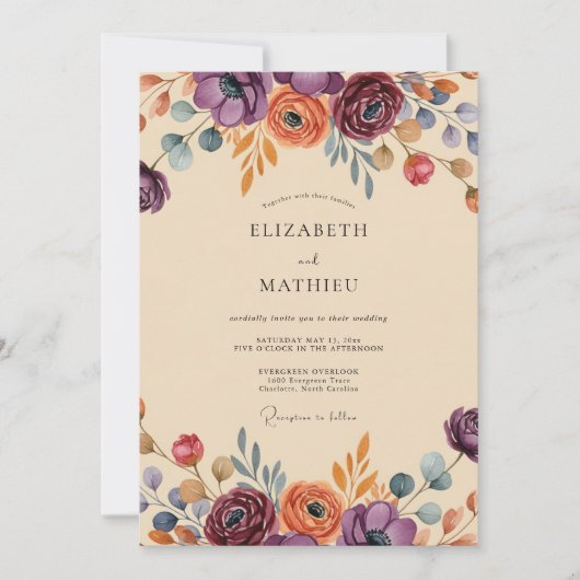 Plum Exuberant Bohemian Wedding Kaart (Voorkant)