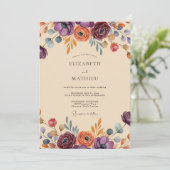 Plum Exuberant Bohemian Wedding Kaart (Staand voorkant)