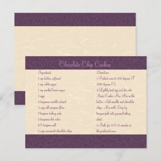 Plum Filigree Recipe Card Briefkaart (Voorkant / Achterkant)