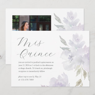  Plum Floral 15th Birthday Quinceañera Foto Kaart