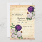 Plum Floral  blad Muziek sparen de Datum Kaart (Voorkant)