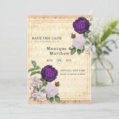 Plum Floral  blad Muziek sparen de Datum Kaart (Staand voorkant)