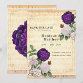 Plum Floral  blad Muziek sparen de Datum Kaart (Voorkant / Achterkant)