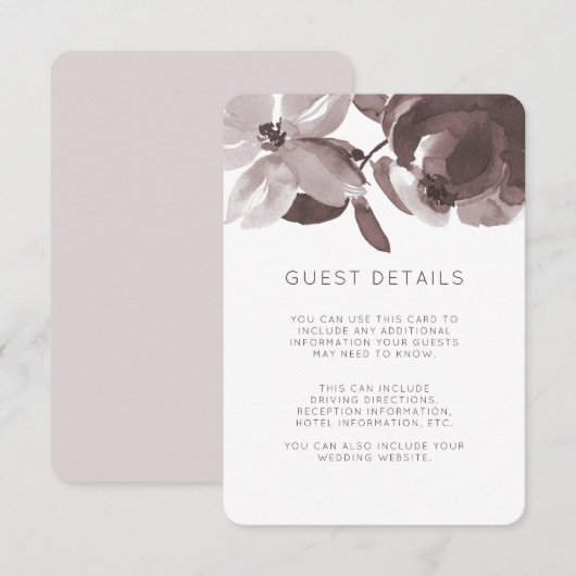  Plum Floral bruiloft gastgegevens Informatiekaartje (Voorkant / Achterkant)