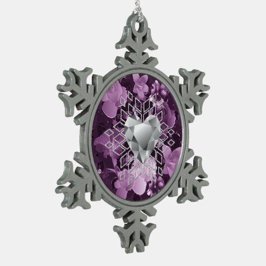 Plum Floral Diamond Heart Snowflake Ornament (Links)