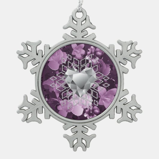 Plum Floral Diamond Heart Snowflake Ornament (Voorkant)