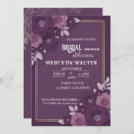 Plum Floral Dusty Rose Wedding Invitation Kaart