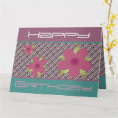 Plum Floral en Blauwgroen Happy Birthday Kaart (Gele Bloem)
