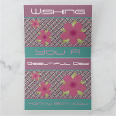 Plum Floral en Blauwgroen Happy Birthday Kaart (Binnen)