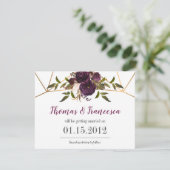 Plum Floral Faux Gold Geometric Save the Date Kaar Kaart (Staand voorkant)