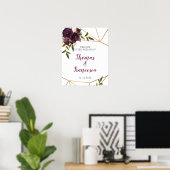 Plum Floral Faux Gold Geometric Welcome Sign 16x20 Poster (Thuiskantoor)