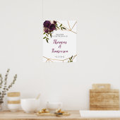 Plum Floral Faux Gold Geometric Welcome Sign 16x20 Poster (Keuken)