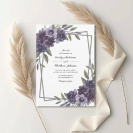 Plum Floral Frame Wedding Invitation Kaart