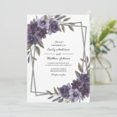Plum Floral Frame Wedding Invitation Kaart (Staand voorkant)