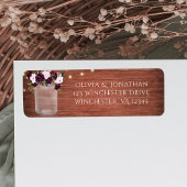 Plum Floral Lights Mason Jar Rustic Wedding Etiket