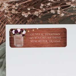 Plum Floral Lights Mason Jar Rustic Wedding Etiket