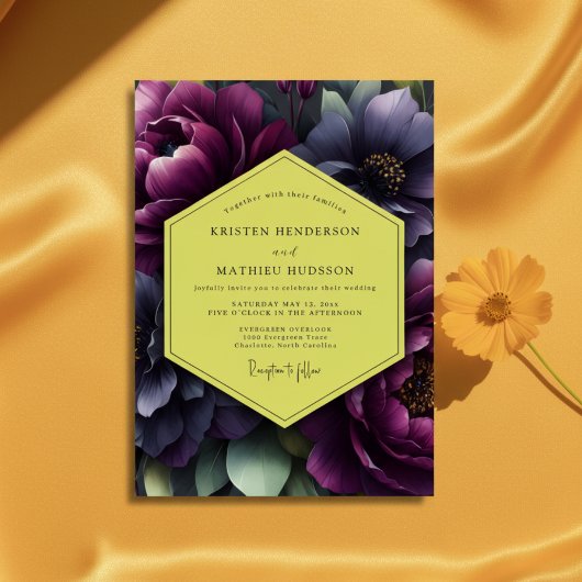 Plum Floral Opulence Wedding Kaart