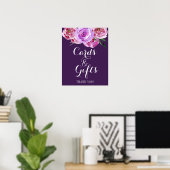 Plum floral peonies bouquet cards en trouwbord poster (Thuiskantoor)