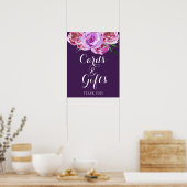 Plum floral peonies bouquet cards en trouwbord poster (Keuken)