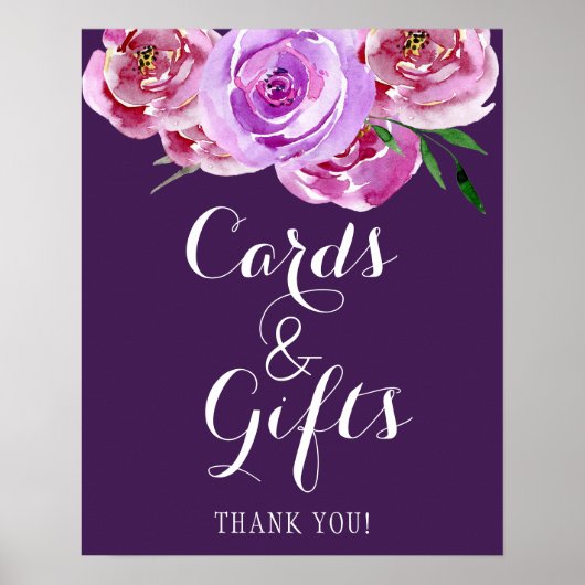 Plum floral peonies bouquet cards en trouwbord poster (Voorkant)