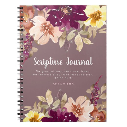 Plum Floral Personalized Scriptjournaal Notitieboek (Voorkant)