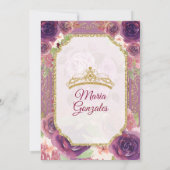 Plum Floral Rozen Girl Charra Mis Quince Kaart (Achterkant)