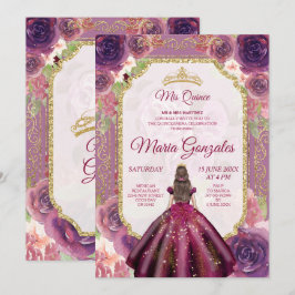 Plum Floral Rozen Girl Charra Mis Quince Kaart
