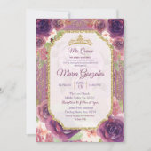 Plum Floral Rozen Mis XV Anos Uitnodiging (Voorkant)