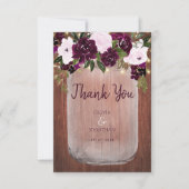 Plum Floral Rustic Wood Mason Jar Wedding Bedankkaart (Voorkant)