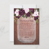 Plum Floral Rustic Wood Mason Jar Wedding Bedankkaart (Achterkant)