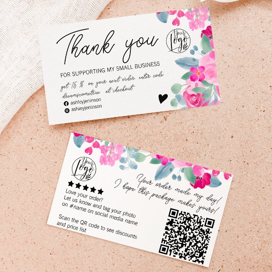 Plum floral script order logo dank u qr visitekaartje