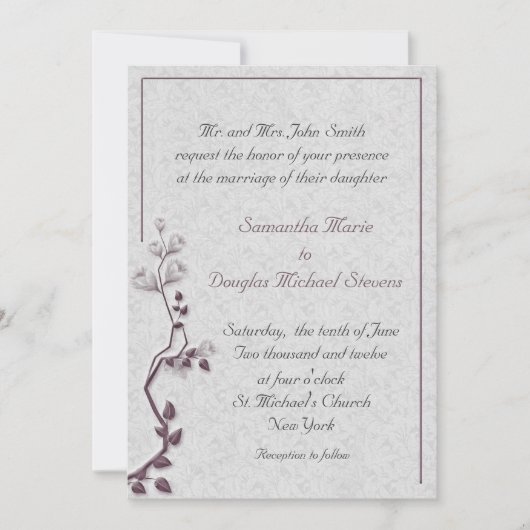 Plum Floral Vine Wedding Kaart (Voorkant)