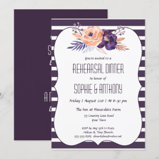 Plum Floral Wedding Repetitie Diner Uitnodiging