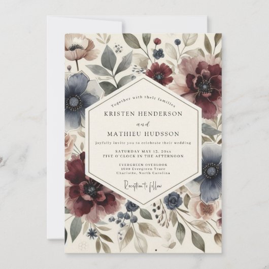 Plum Floral Whimsy Wedding Kaart (Voorkant)