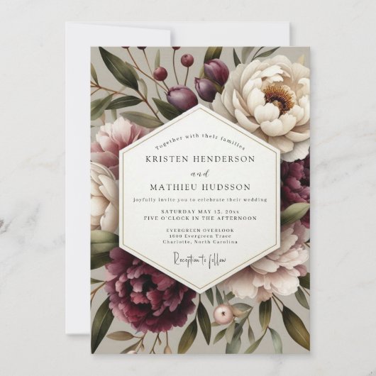 Plum Floral Whisper Wedding Kaart (Voorkant)