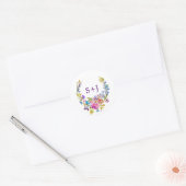 Plum Floral Wreath Monogram Wedding Envelope Seals Ronde Sticker (Envelop)
