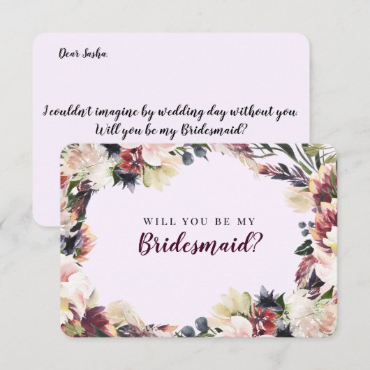 Plum Floral zal je mijn bruidsmeisje voorstel Kaart (Voorkant / Achterkant)