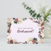 Plum Floral zal je mijn bruidsmeisje voorstel Kaart (Staand voorkant)