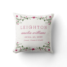 Plum Florals Baby Geboorteinformatie Kussen