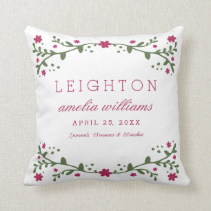 Plum Florals Baby Geboorteinformatie Kussen