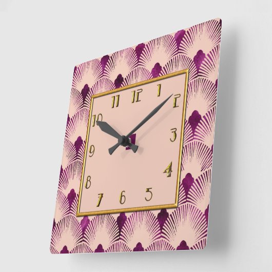Plum gekleurde Art Deco Stijl Vierkante Klok (Hoek)