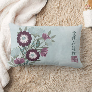 Plum gerbera madeliefje blauw bloemboeket Aziatisc Kussen