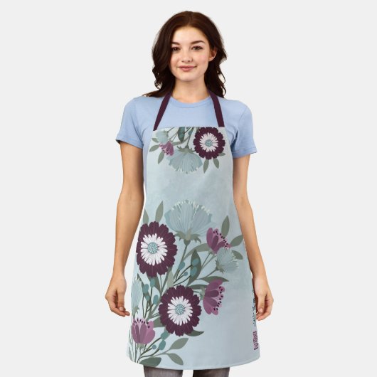 Plum gerbera madeliefje blauw bloemboeket Aziatisc Schort (Gedragen)