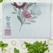 Plum gerbera madeliefje blauw bloemboeket Aziatisc Theedoek (Gevouwen)