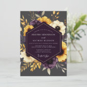 Plum Gilded Flora Wedding Kaart (Staand voorkant)