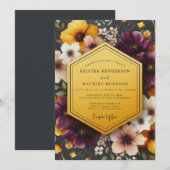 Plum Gilded Floral Wedding Kaart (Voorkant / Achterkant)