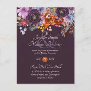 Plum Ginger Fuchsia Floral Wedding nodigt begrotin Briefkaart